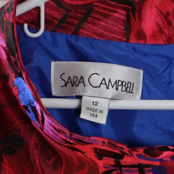 Sara Campbell Red and Blue Floral Fit-and-Flare Midi Dress - Picture 4 of 5